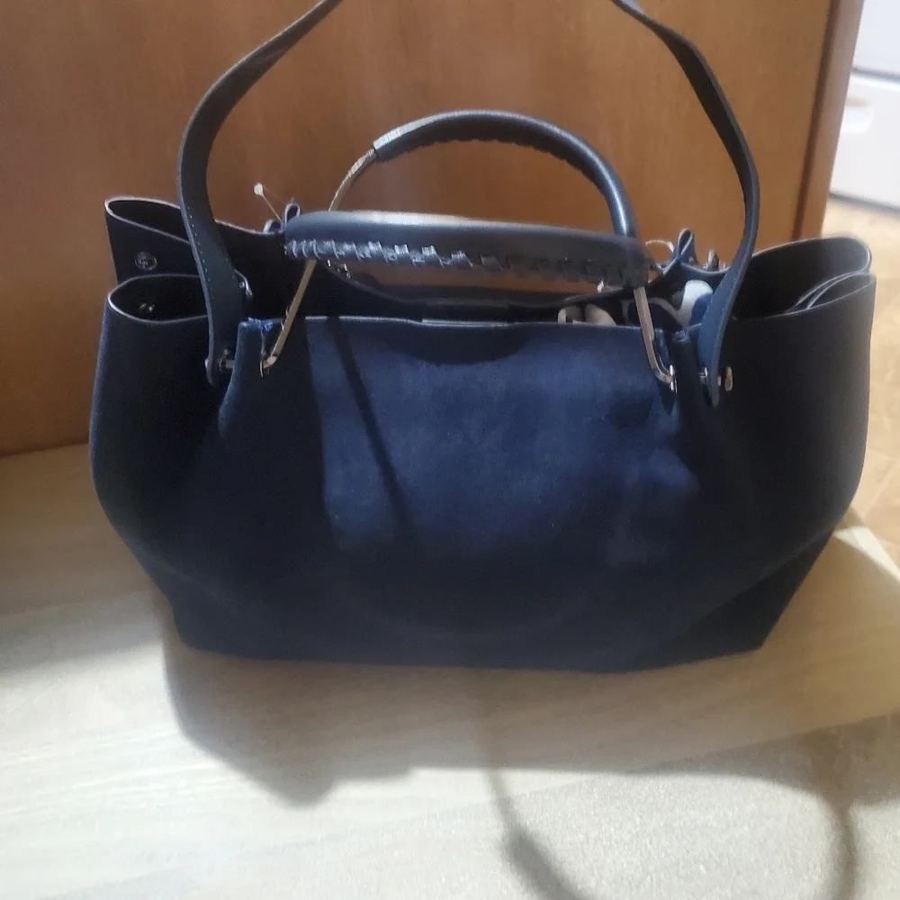 HOUSE OF HARLOW 1960. NWT NAVY BLUE. LUXE SATCHEL. faux suede